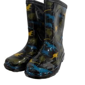 Dino Stomp Light Up Dinosaur Rain Boots Kids Size 11 Waterproof Plush Lined
